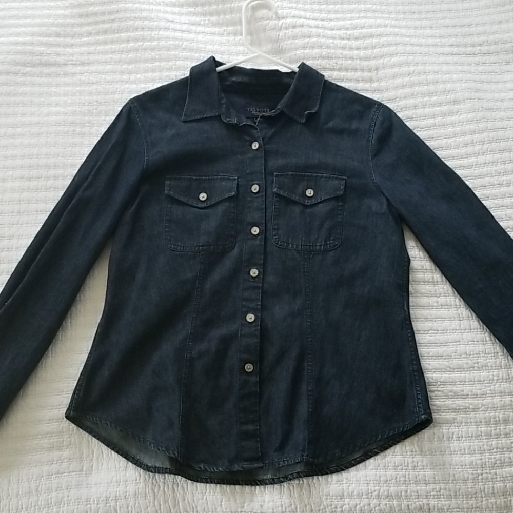 Talbots dark denim button down shirt